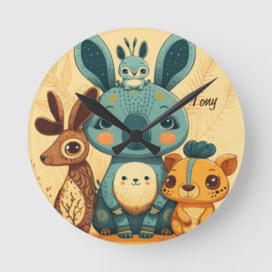 Cute boho floral rabbit custom round clock