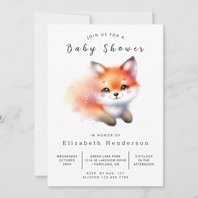 Cute Boho Forest Fox Baby Shower Invitation (Front)