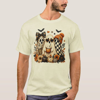 Cute Boho Ghosts Sunflower Halloween T-Shirt