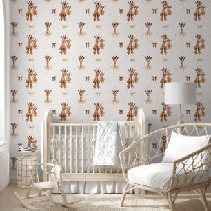Cute Boho Giraffe Pattern Baby Girl Nursery Wallpaper