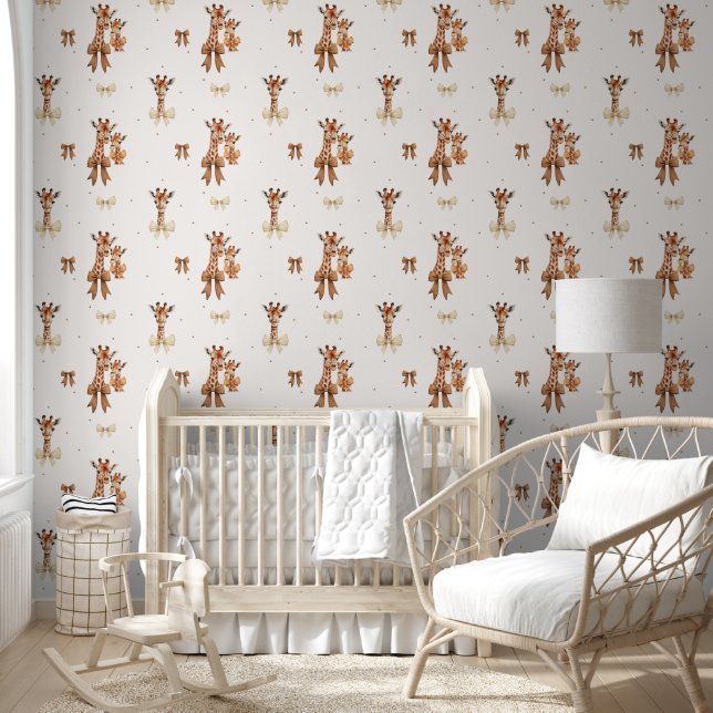Cute Boho Giraffe Pattern Baby Girl Nursery Wallpaper (Kids)