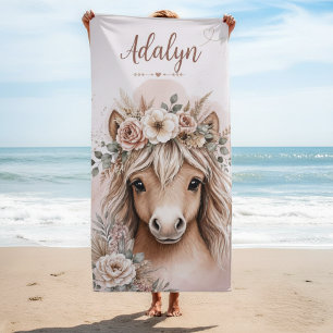 Cute Boho Girls Horse Gift  Beach Towel