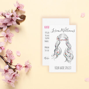 Cute Boho Hairstyle Wedding Hair Stylist Floral Business Card