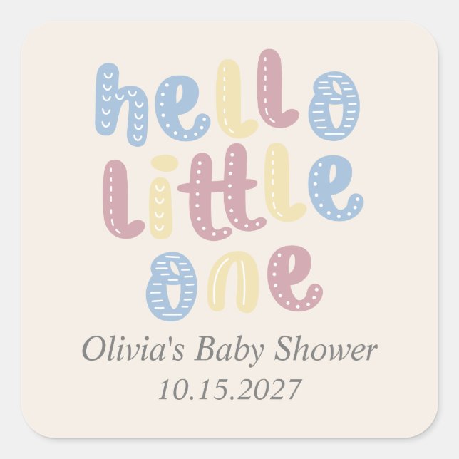 Cute Boho Hello Little One Baby Shower Square Sticker (Front)