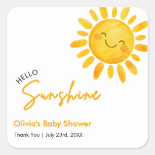 Cute Boho Hello Sunshine Baby Shower Square Sticker