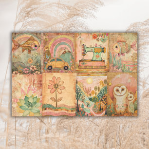 Cute Boho Hippie Watercolor Junk Journal Tissue Paper