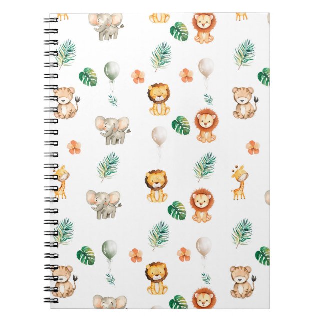 Cute Boho Jungle Animals Notebook (Front)