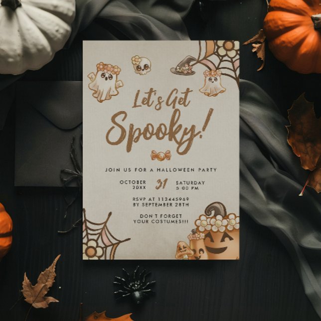 Cute Boho Let's Get Spooky Halloween Party Invitation (Creator Uploaded)