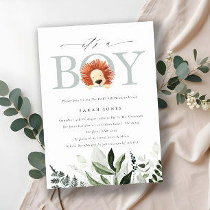 Cute Boho Lion Foliage It's Boy Baby Shower Invite