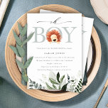 Cute Boho Lion Foliage Oh Boy Baby Shower Invite<br><div class="desc">If you need any further customisation please feel free to message me on yellowfebstudio@gmail.com.</div>