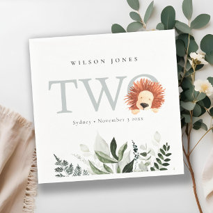 Cute Boho Lion Foliage Second Birthday Party Napkin