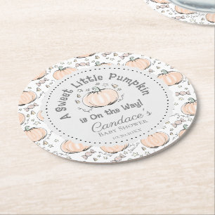 Cute Boho Little Pumpkin Fall Baby Shower Round Paper Coaster