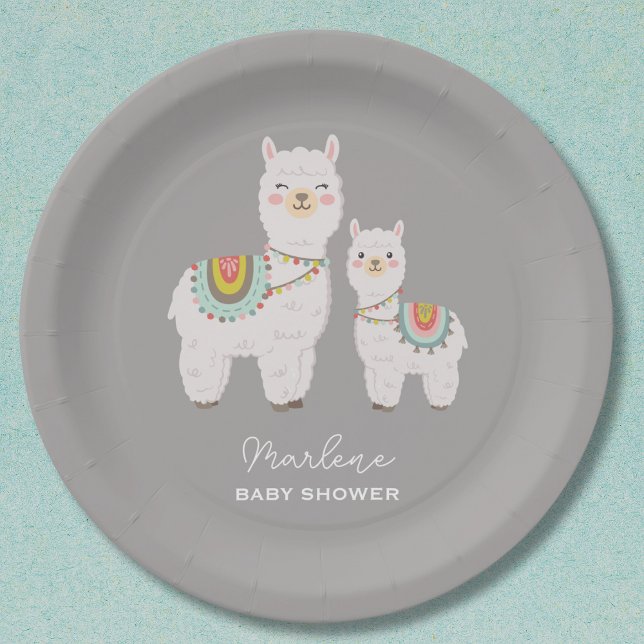 Cute boho llama baby shower paper plate (Creator Uploaded)