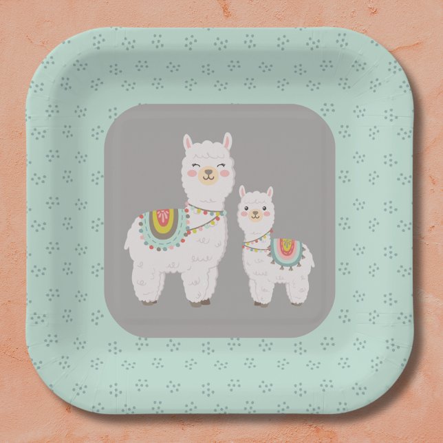 Cute boho llama baby shower paper plate (Creator Uploaded)