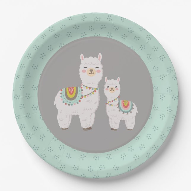 Cute boho llama baby shower paper plate (Front)