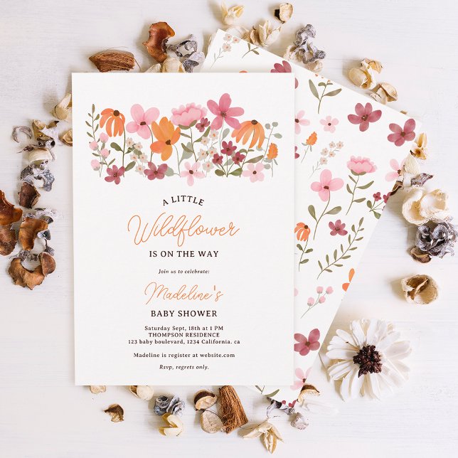 Cute boho meadow little wildflower baby shower invitation (Creator Uploaded)