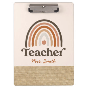 Cute Boho Modern Rainbow Faux Burlap Teacher Clipboard