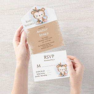Cute Boho Monkey Baby Shower All In One Invitation