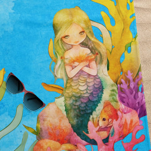 Cute Boho Monogram Name Mermaid Beach Towel