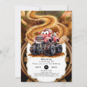 Cute Boho Monster Truck Birthday Invitation