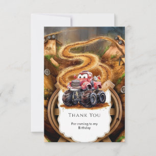 Cute Boho Monster Truck Birthday Thank You Card