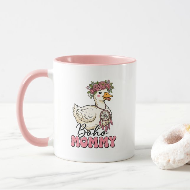 Cute Boho Mummy word art goose Mug (With Donut)