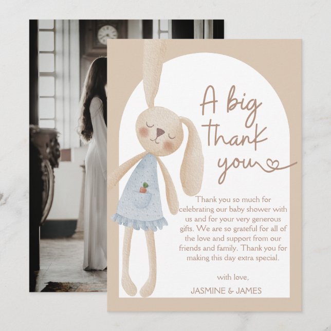 Cute Boho Oh Baby Bunny Baby Shower  Thank You Card (Front/Back)