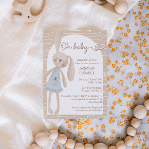 Cute Boho Oh Baby Bunny Hearts Baby Shower  Invitation