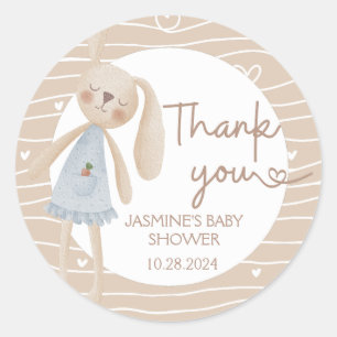 Cute Boho Oh Baby Bunny Hearts Thank You Classic Round Sticker