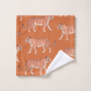 Cute Boho Orange and Pink Tiger Art Pattern Bath T Towel Set