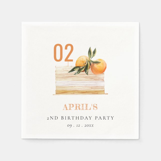 Cute Boho Orange Fruit Cake Any Age Birthday Napkin (Front)