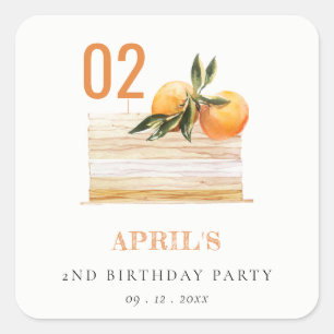 Cute Boho Orange Fruit Cake Any Age Birthday Square Sticker