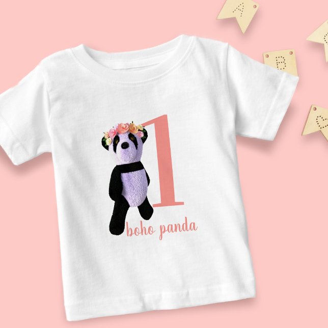 Cute Boho Panda First Birthday T-Shirt (Just add your little one's age and name to this cute panda t-shirt)
