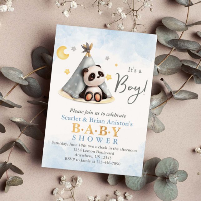 Cute Boho Panda in Tent Baby Shower Invitation (Creator Uploaded)
