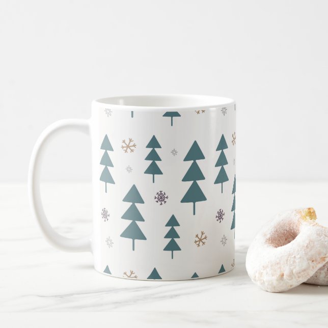 Cute Boho Pastel Christmas Tree Woodland Holidays  Coffee Mug (With Donut)