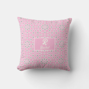 Cute Boho pattern Monogram Pink Throw Pillow