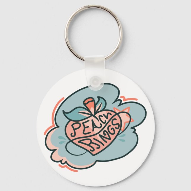 Cute Boho Peach Pink Blue Planet Fruit Key Ring (Front)