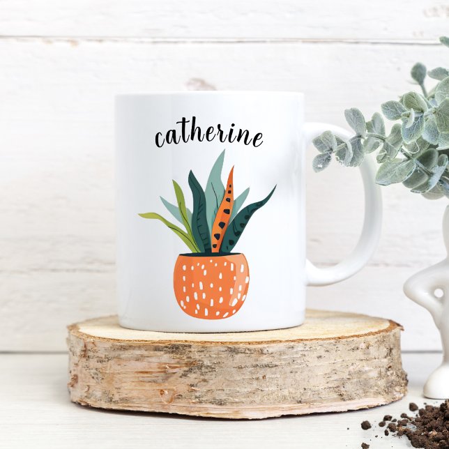 Cute Boho Personalised Potted Plant  Coffee Mug (Creator Uploaded)