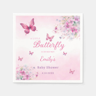Cute Boho Pink Butterfly Floral Girl baby Shower Napkin