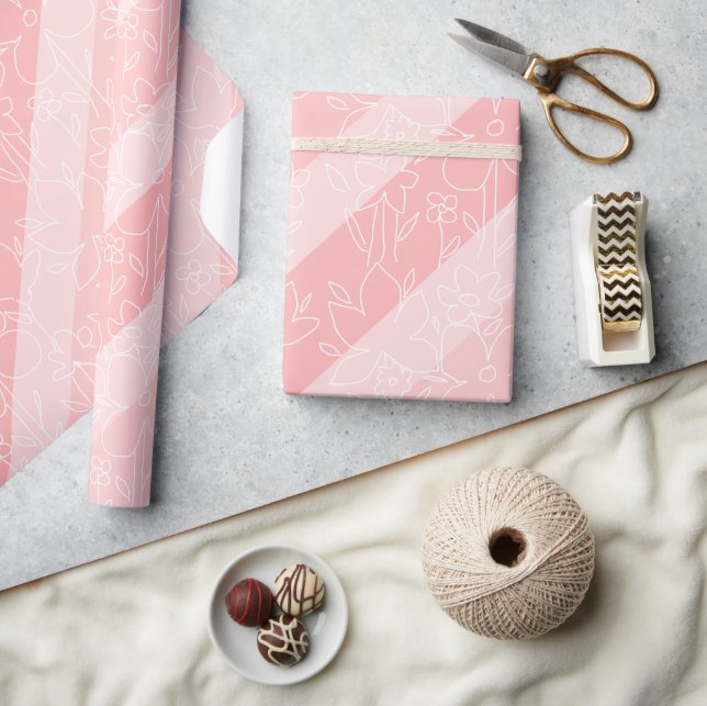 Cute Boho Pink Floral Rainbow Pattern Wrapping Paper (Crafts)