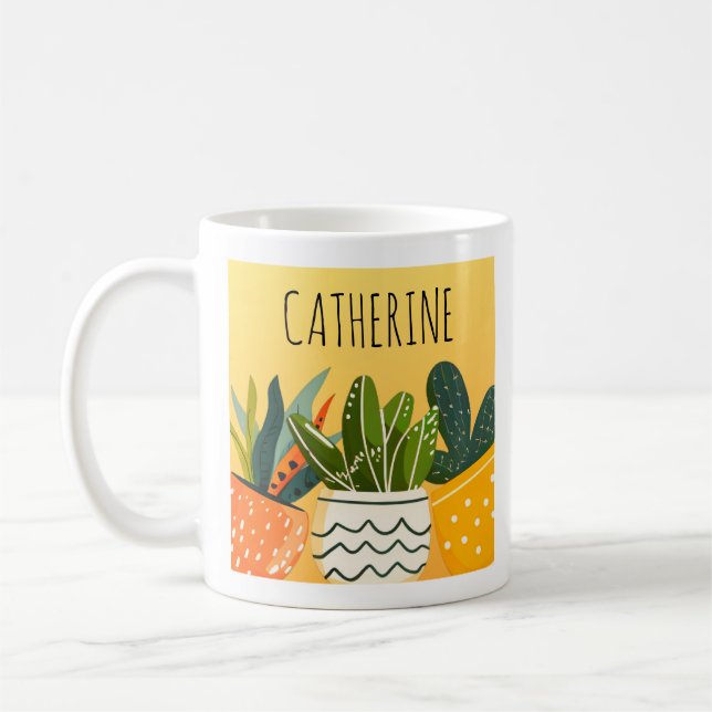 Cute Boho Potted Plants Personalised Plant Lover  Coffee Mug (Left)