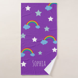 Cute Boho Purple Rainbow Girls Bath Towel