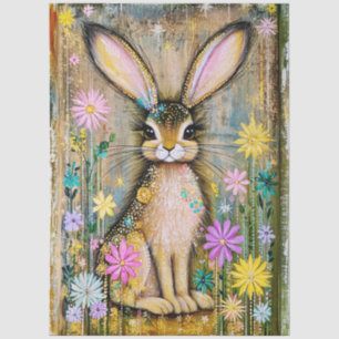 Cute Boho Rabbit and Spring Flowers, Folk Art FX8R Tissue Paper
