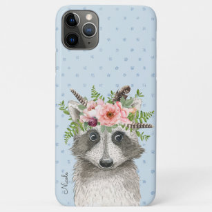 Cute Boho Raccoon with Floral Crown and Name Case-Mate iPhone Case