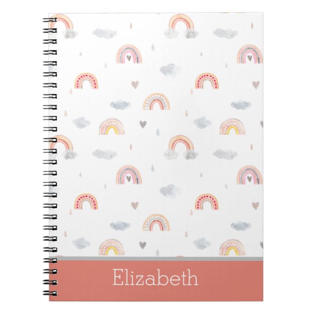 Cute Boho Rainbow and Clouds Notebook (Front)