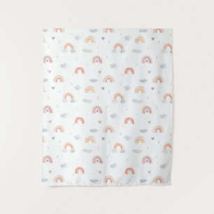 Cute Boho Rainbow and Clouds Tapestry