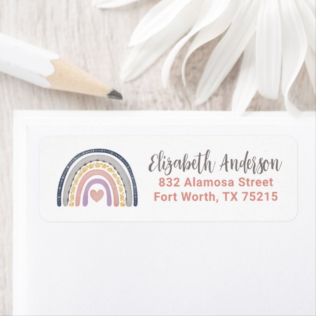 Cute Boho Rainbow Baby Shower Return Address Label (Insitu)
