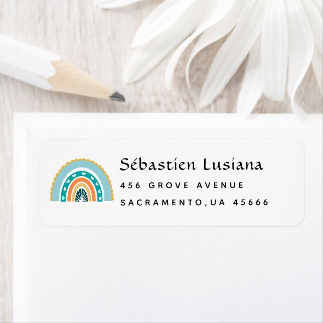 Cute Boho Rainbow Baby Shower Return Address Label (Insitu)