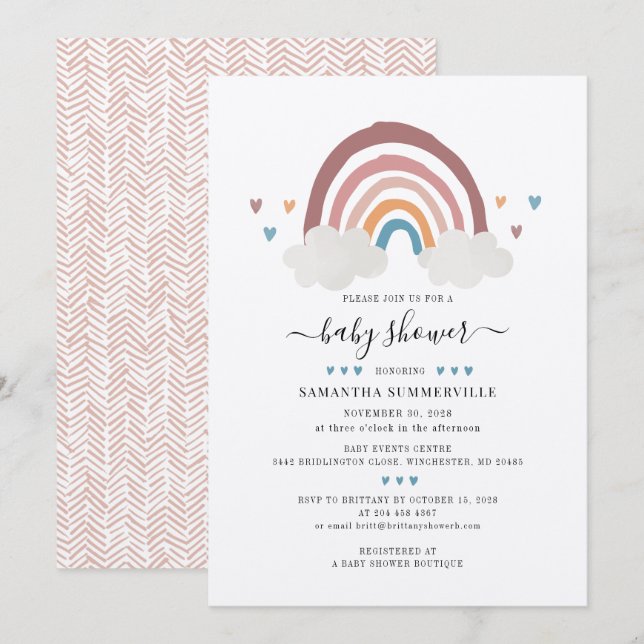  Cute Boho Rainbow Baby Shower Script Invitation (Front/Back)