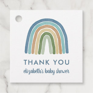 Cute Boho Rainbow Baby Shower Thank You Blue Favour Tags